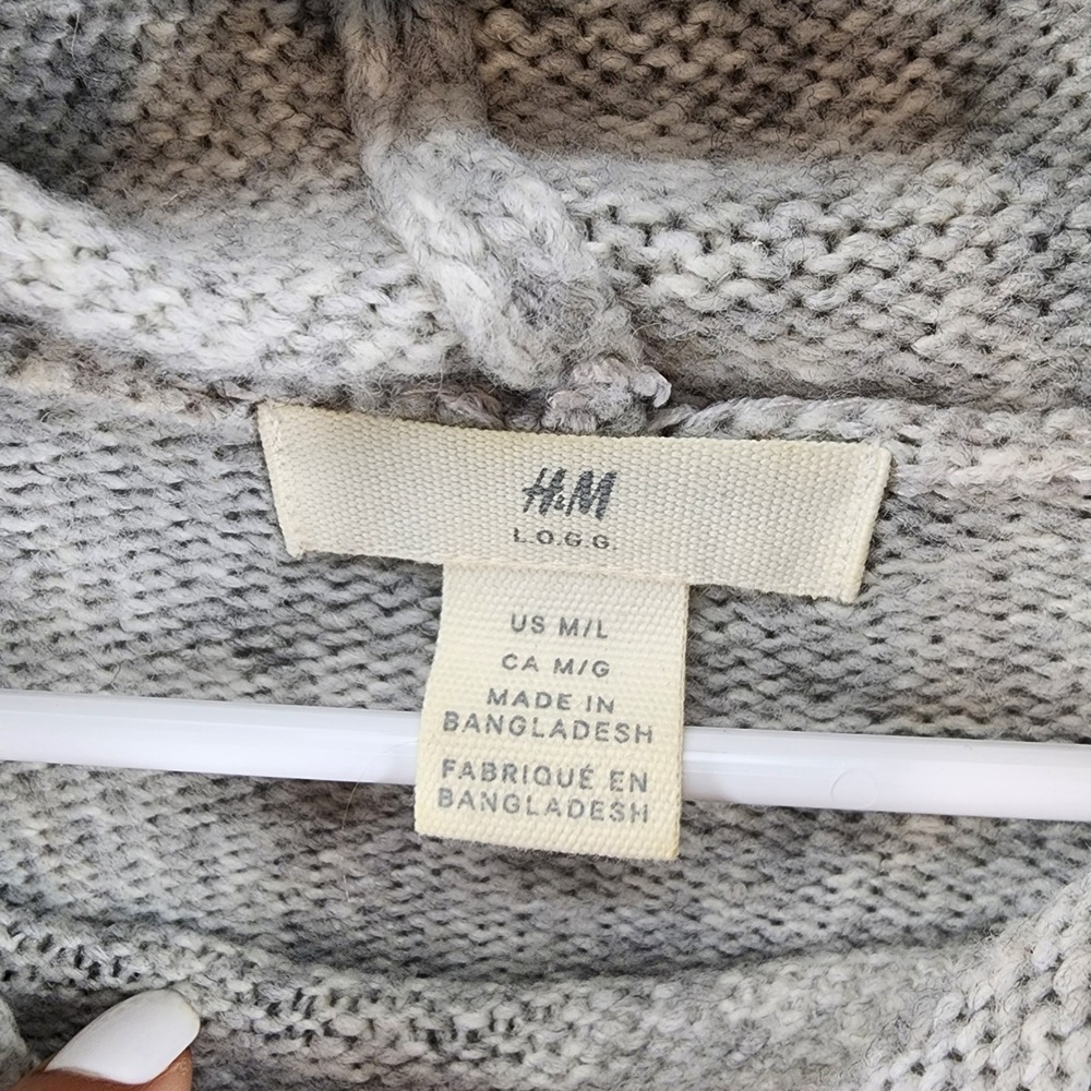 HM LOGG Gray Oversized Knit Hooded Sweater Womens Size M/L Cozy Loungewear - Picture 6 of 6
